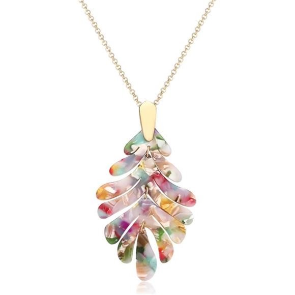 Jewelry - ARATLENCH Acrylic Pendant necklace Earrings – Long Statement Leaf Charm Necklace